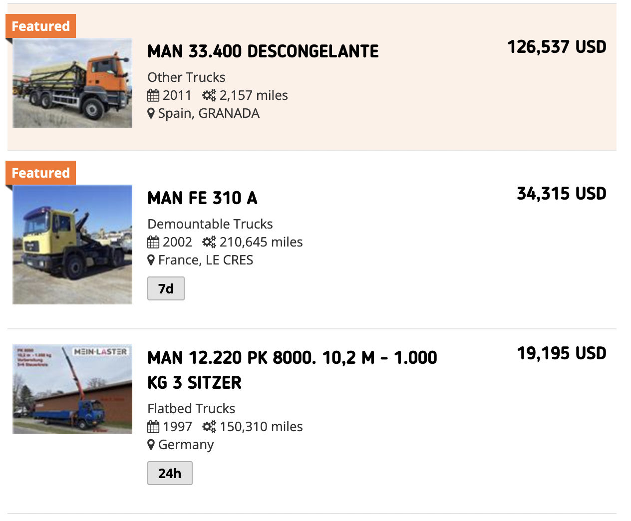Man Trucks for Sale in the United States