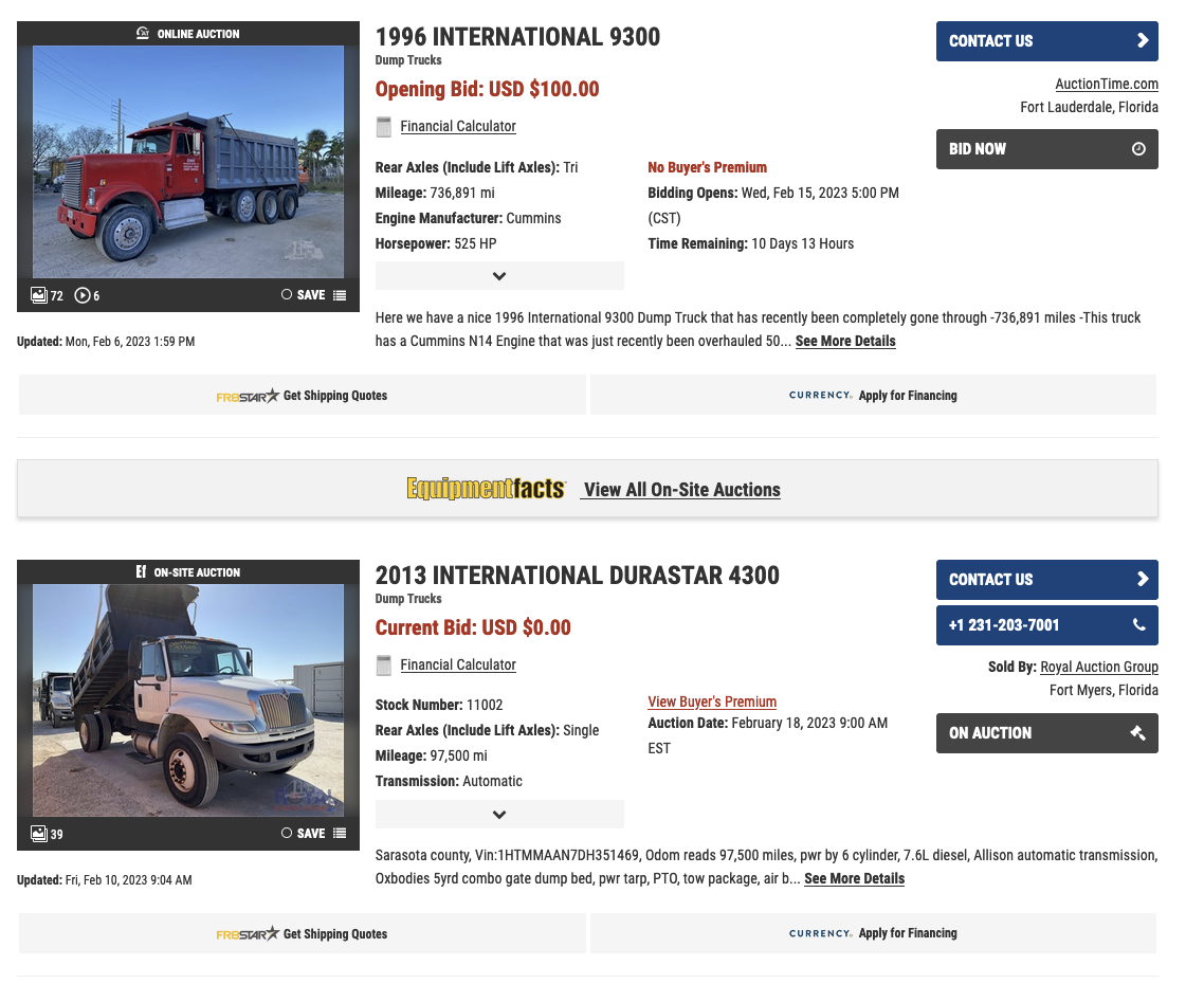 Single Axle Dump Truck for Sale in Florida