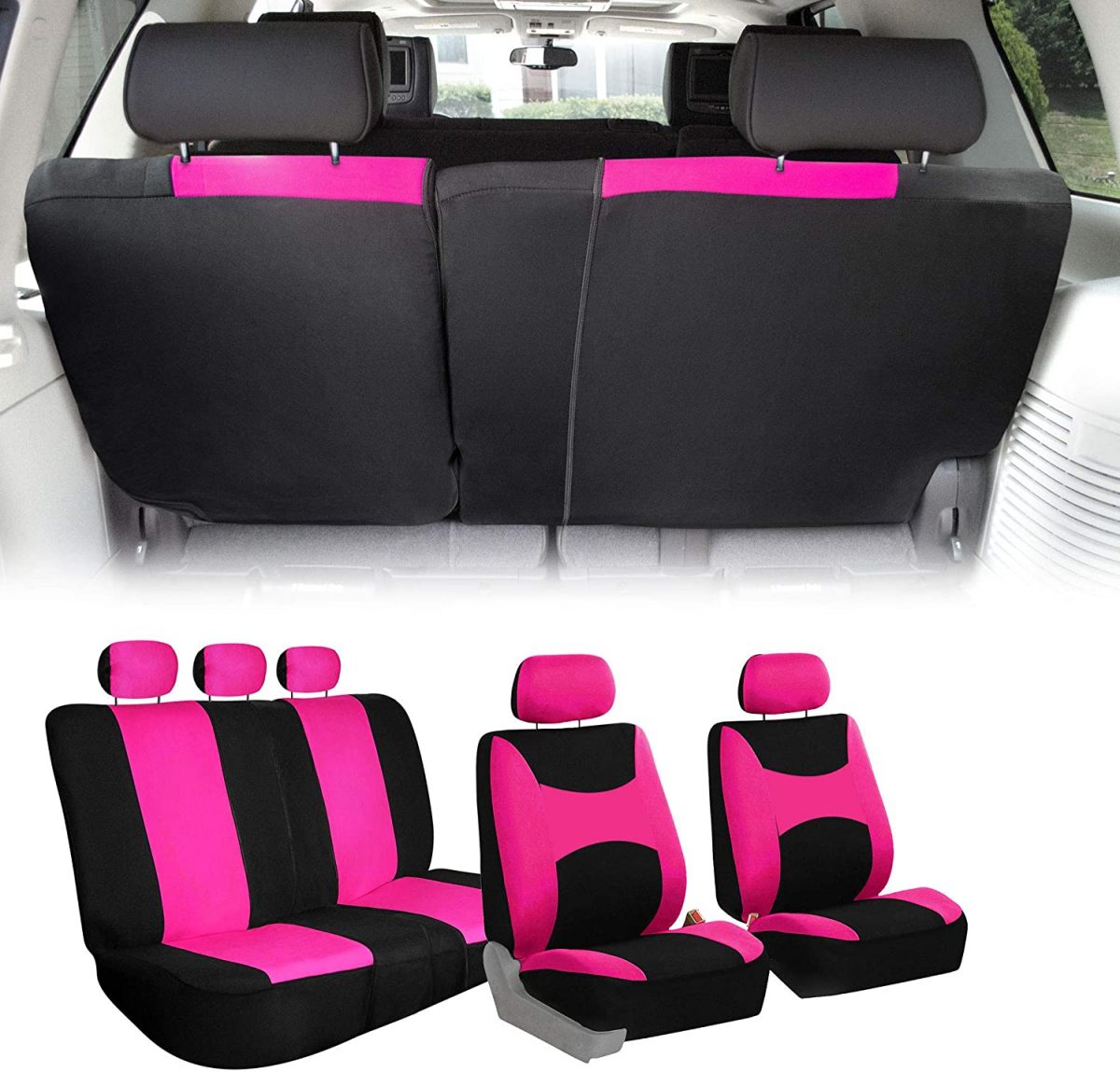 Combo Light & Breezy Pink Cloth Full Set Car Seat Cover FH GROUP for Jeep Wrangler
